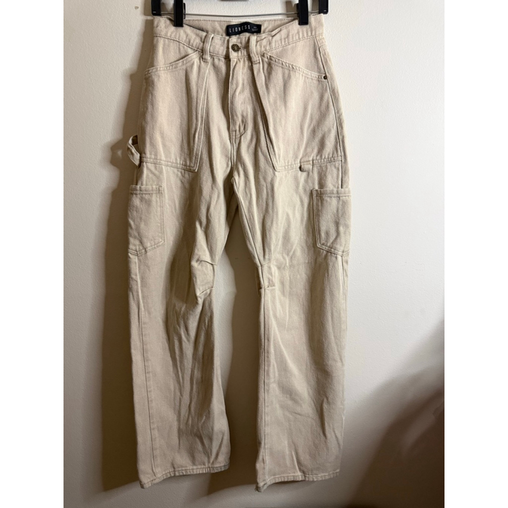 Women's Lioness Miami Vice Beige Wide Leg Cargo Pants XS - Picture 2 of 9